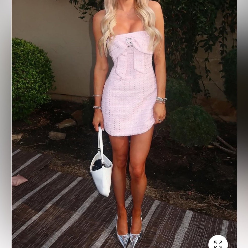 Strapless Light Pink Tweed Mini Dress